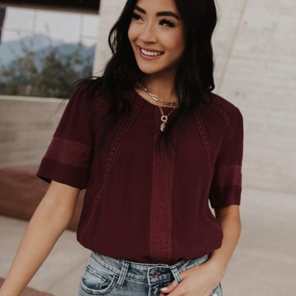 Bohme Adara Lace Detail Top Wine S